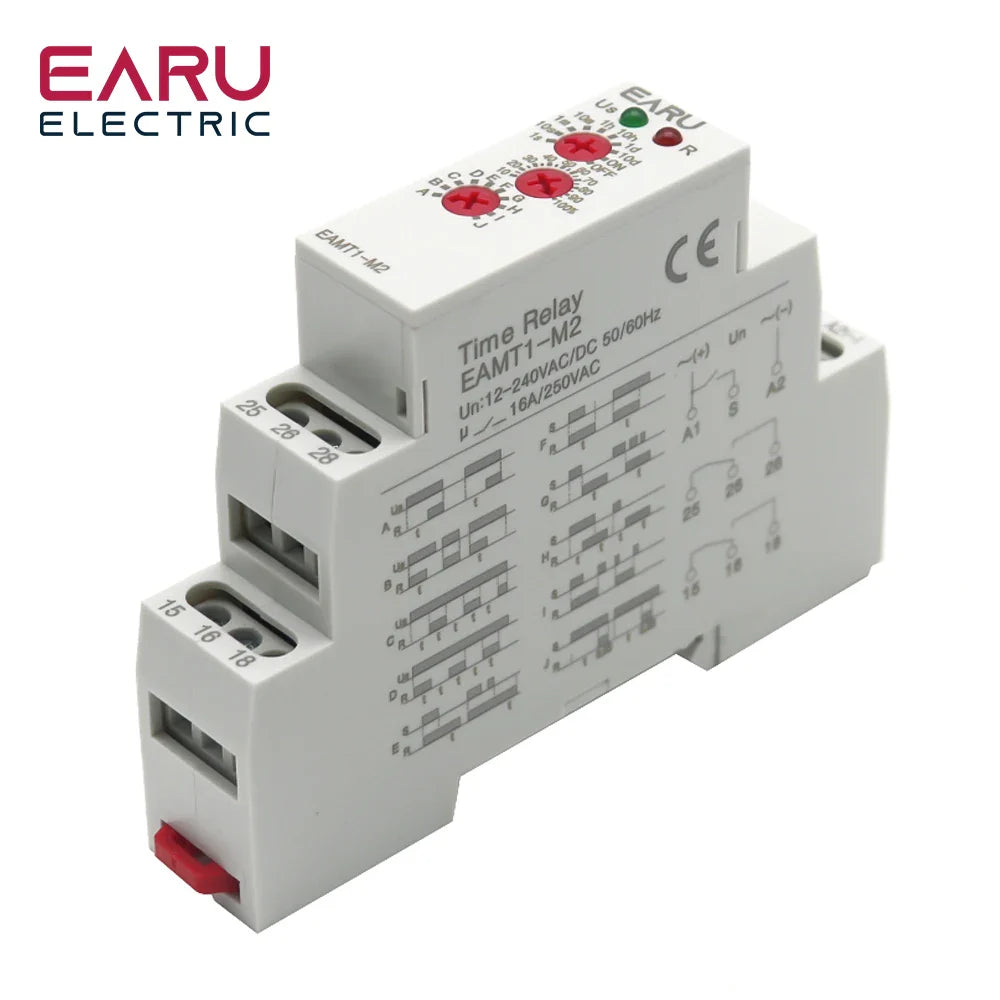 12-240VAC/DC Din Rail Type 0.1 second -10 days Time Delay Relay 16A/250VAC Multifunction Timer Relay with 10 Function Choices by 54Grid - Renewable Energy Store