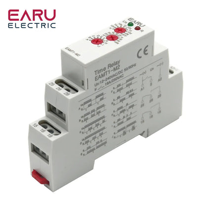 12-240VAC/DC Din Rail Type 0.1 second -10 days Time Delay Relay 16A/250VAC Multifunction Timer Relay with 10 Function Choices by 54Grid - Renewable Energy Store