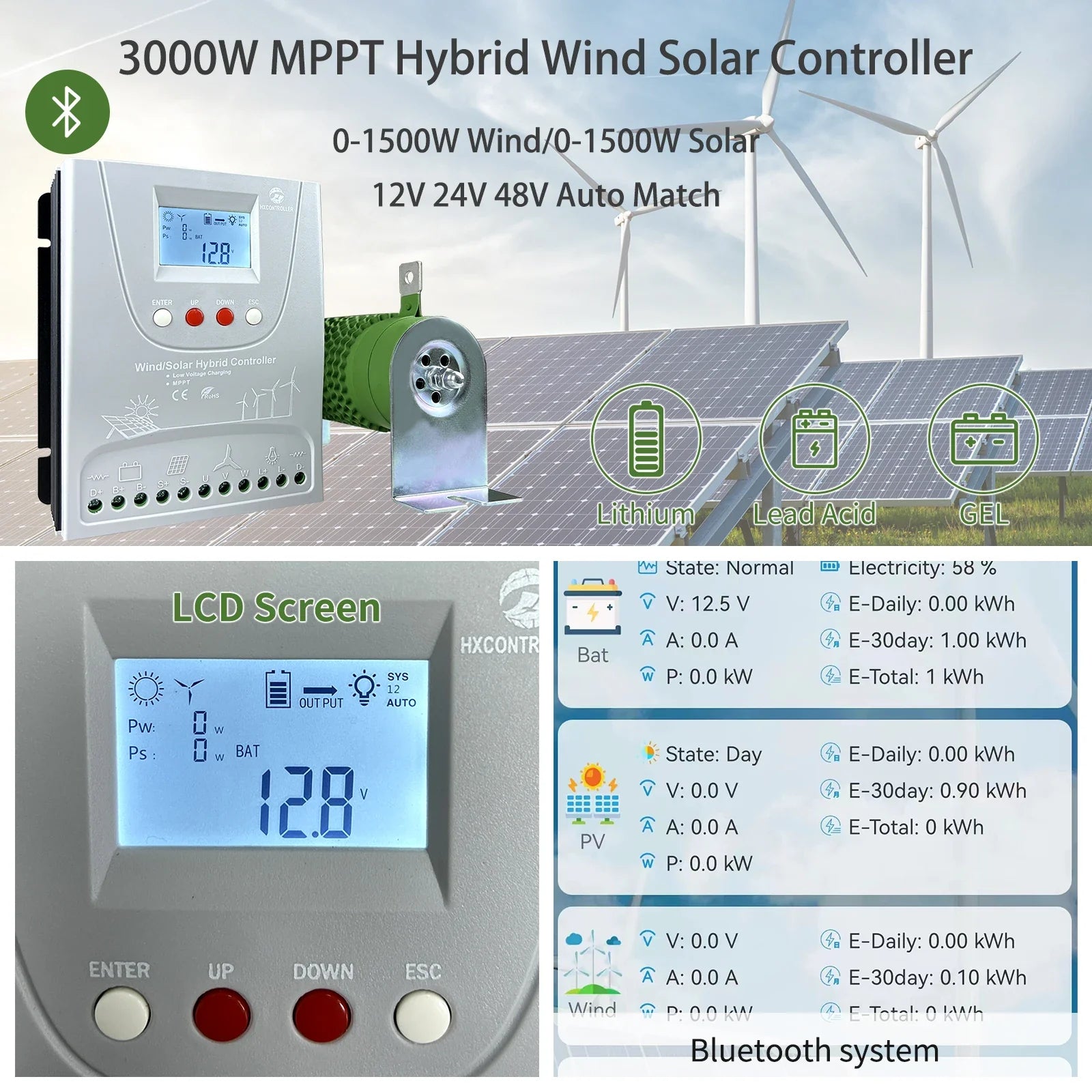2000W 12V 24V 48V MPPT Hybrid Solar Controller With WIFI LCD Display by 54Grid - Renewable Energy Store