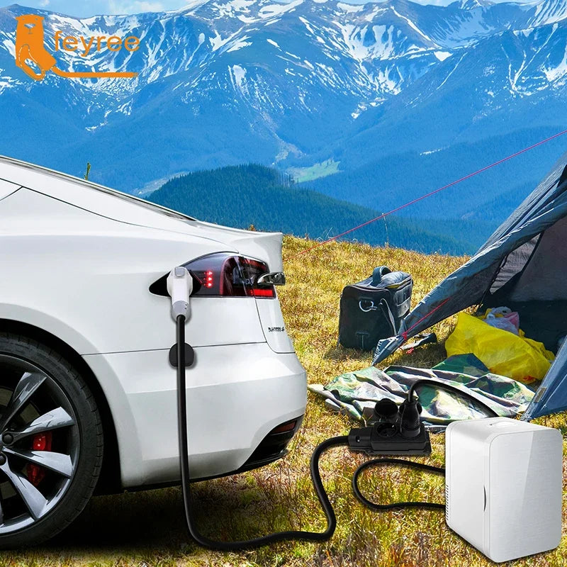 feyree V2L Cable Discharge Plug EV Charger GBT Cord 16A Charging Cable 5m with EU Adapter Outdoor Power Station Electric Car