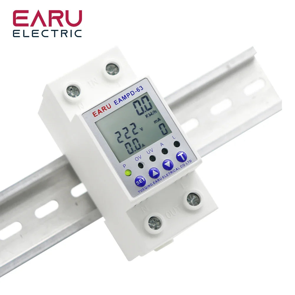 63A AC 230V Earth Leakage Relay with Voltage Protector & Display by 54Grid - Renewable Energy Store
