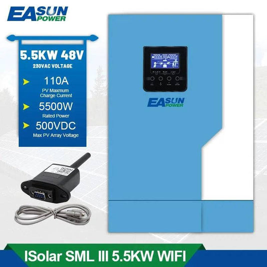 Soalr Inverter 5.5KW  500Vdc  MPPT 100A  Pure Sine Wave hybrid inverter PV input  220VAC 48VDC 5.5KW With WiFI - 54Grid - Renewable Energy Store