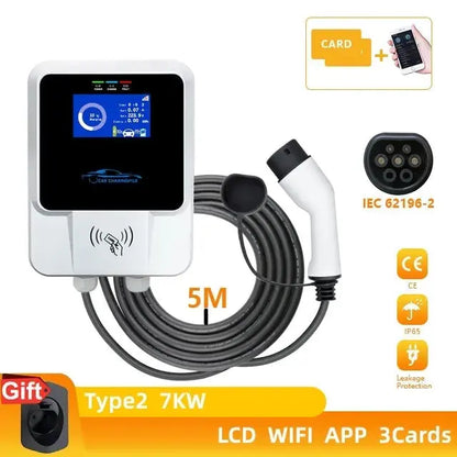 EV Charging Station 7/11/22KW Electric Vehicle Car Charger 32A EVSE Wallbox Wallmount Type2 IEC62196 Type1 with APP Wifi Cards - 54Grid - Renewable Energy Store