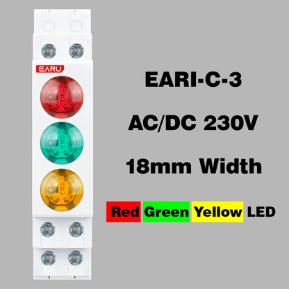 18mm Rail Indicator Light AC DC 220V 230V LED Dual Color Signal Light Tri Color Indicator Light 50/60Hz Light Red Green Blue