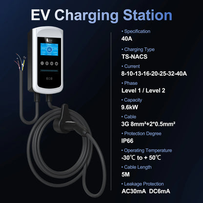 feyree Dynamic Load Balancing EV Charging Station 32A 7kW TS-NACS Charger Plug Car Charger EVSE Wallbox 9.6kW 12kW APP Control
