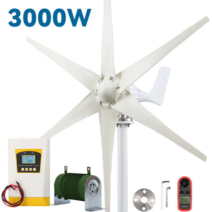 3kw Small Wind Mill Turbine Power Generator Complete Kit 12v 24v 48v 3 Blades Dynamo With MPPT Charge Controller RV Yacht Farm - 54Grid - Renewable Energy Store