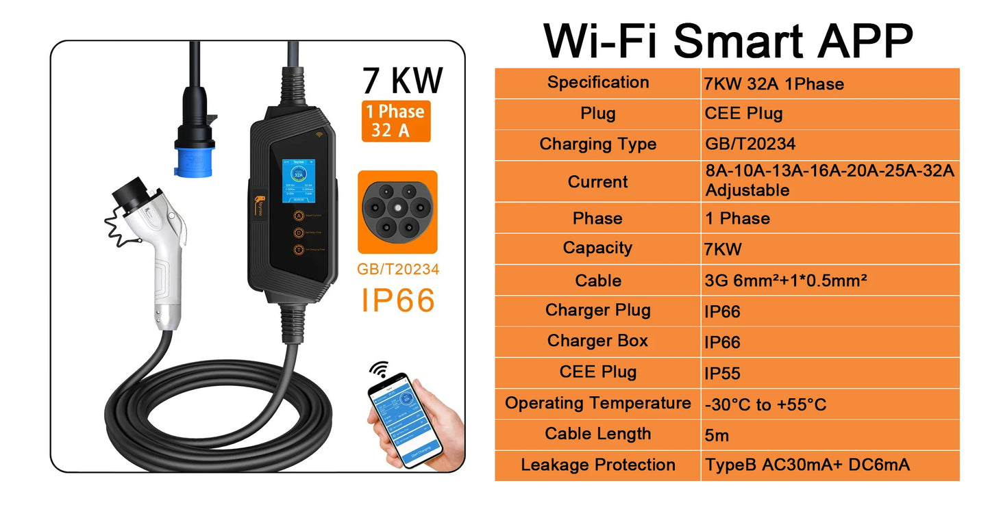 feyree 7KW 32A Adjustable EV Charger GBT Plug APP Bluetooth Version Set Charging Time EVSE Charging Box for Electric Vehicle
