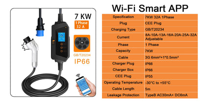 feyree 7KW 32A Adjustable EV Charger GBT Socket APP Bluetooth Version Set Charging Time EVSE Charging Box for Electric Vehicle
