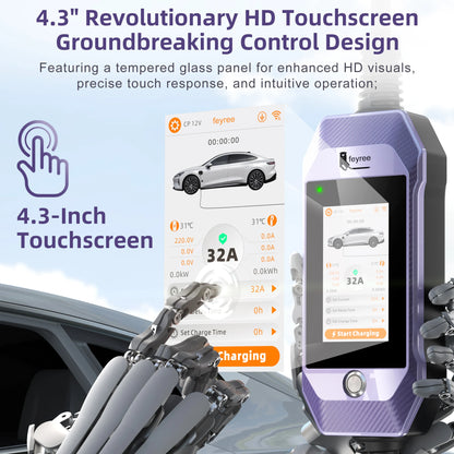 feyree Type2 /Type1 /GBT /TS-NACS 4.3inch Touch Screen EV Charger 32A 7kW 1P Portable Charger Smart APP WiFi Control for EV Cars