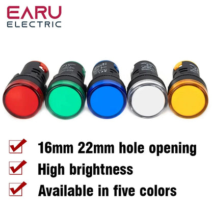 16MM 22MM LED Power Electronic Indicator Pilot Signal Light Lamp AC DC 12V 24V 110V 220V 380V Red Green Yellow Blue White Panel
