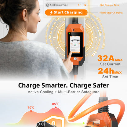 feyree TS-NACS Socket 7kW 32A 1P Portable EV Charger 4.3 Inch Touch Screen High Power Smart APP WiFi Control for EV Tesla Cars
