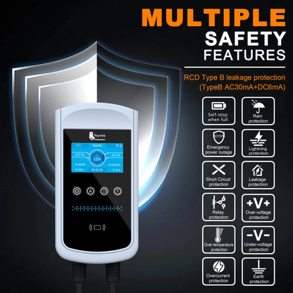 feyree EV Charger GB/T Socket 7.6kw 32A Wallbox 4.3 inch Big Screen APP Charge History Record 11kw 22kw 3 Phase Charging Station