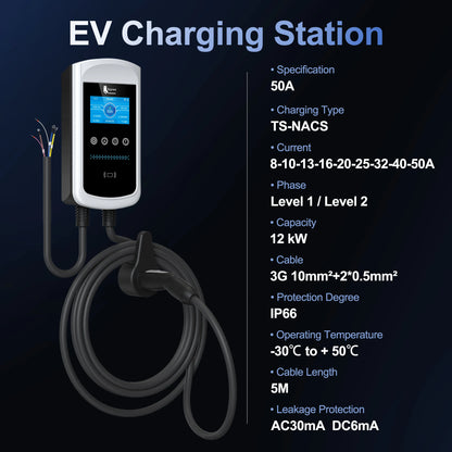 feyree Dynamic Load Balancing EV Charging Station 32A 7kW TS-NACS Charger Plug Car Charger EVSE Wallbox 9.6kW 12kW APP Control