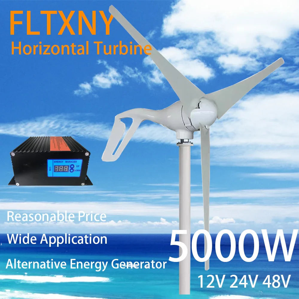 Factory Selling Horizontal Start 1.3m/s New 5000W12V 24V 48V Wind Turbine With 5 Blades And MPPT Controller For Home Use by 54Grid - Renewable Energy Store