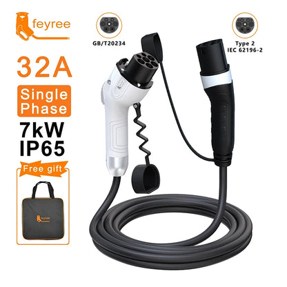 feyree EV Charging Cable Type2 Male Plug to GB/T Socket Car side 16A 3.5kW 32A 7kW 1Phase 11kW 22kW 3Phase for Electric Vehicle