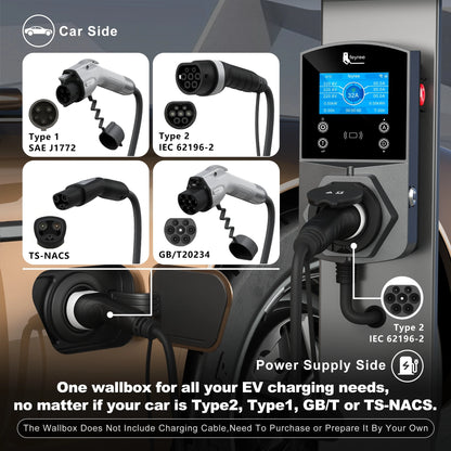 feyree Type2 EV Charger Socket Version 22KW Smart Electric Car Charger for TS-NACS Type1 GB/T Plug EVSE Wallbox WIFI APP Control