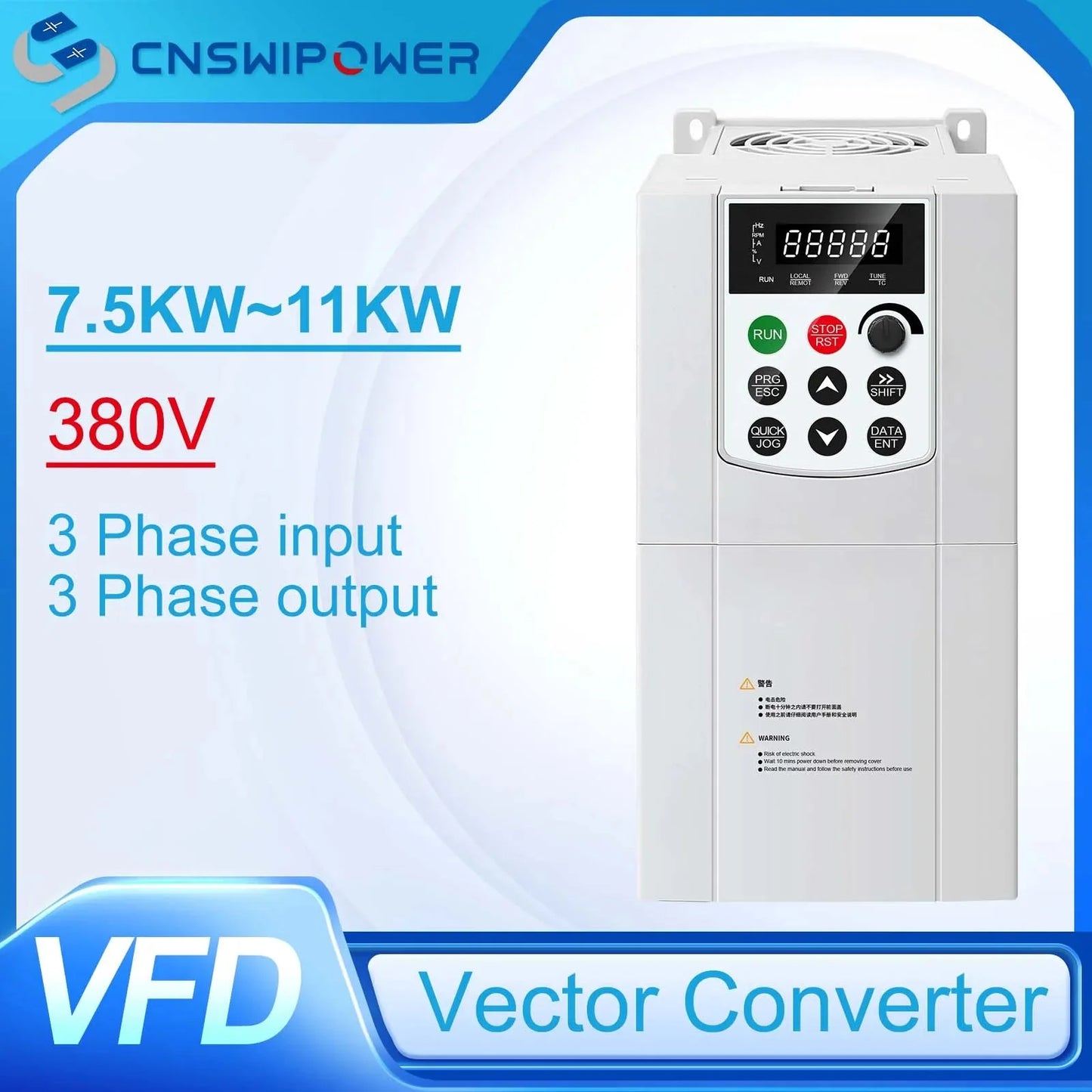 VFD Inverter 380V Three Phase Output 7.5KW/11KW Frequency Converter AC Drive - 54Grid - Renewable Energy Store