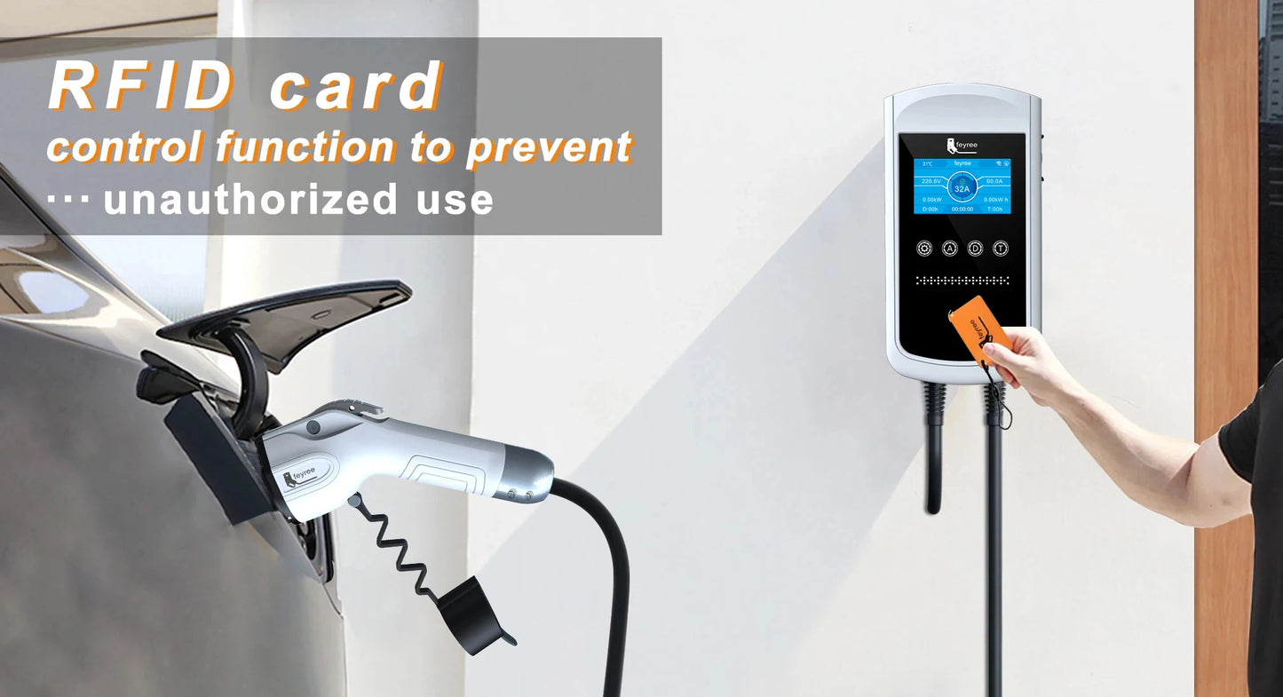 feyree EVSE Wallbox 32A 40A 50A 1Phase EV Charger Type1 Smart APP Control Wall-mounted Charging Station for Electric Vehicle Car