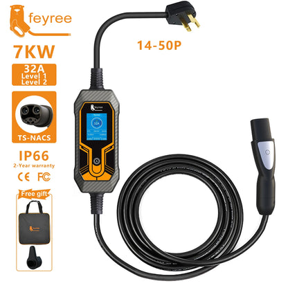 feyree Portable EV Charger Wallbox Tesla 7KW 32A 1Phase Level 2 with 5m Cable Current Adjustable for all Tesla Models 3/Y/S/X by 54Grid - Renewable Energy Store