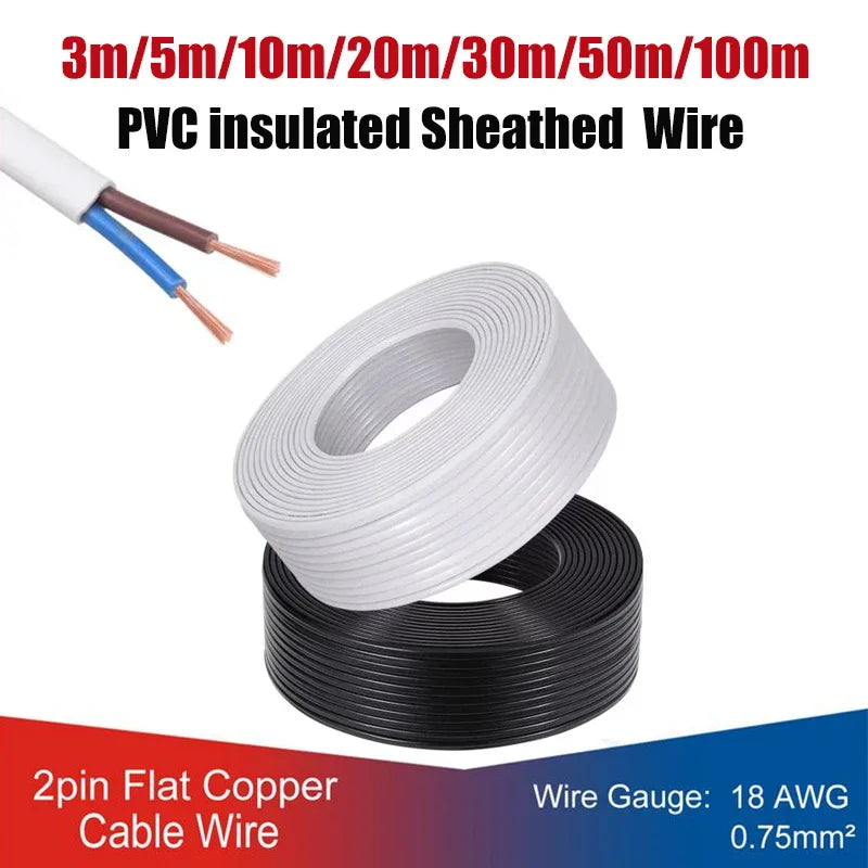 2 Cores PVC Flat Sheathed Electrical Wire 18AWG Extension Cable by 54Grid - Renewable Energy Store