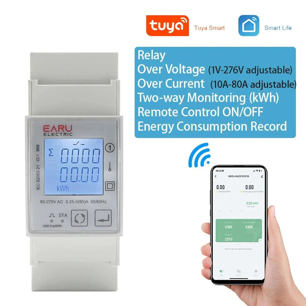 Tuya Wifi Zigbee 110V 220V 80A Smart Single Phase Two-way Bidirectional Energy Meter Timer Power Consumption Monitor KWh Meter by 54Grid - Renewable Energy Store