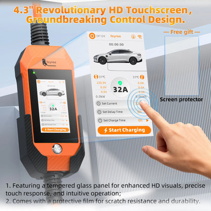 feyree 4.3Inch Touch Screen EV Charger 7kW 32A 1Phase TS-NACS Socket Smart WIFI APP Control EVSE Portable Box for Tesla EV Cars