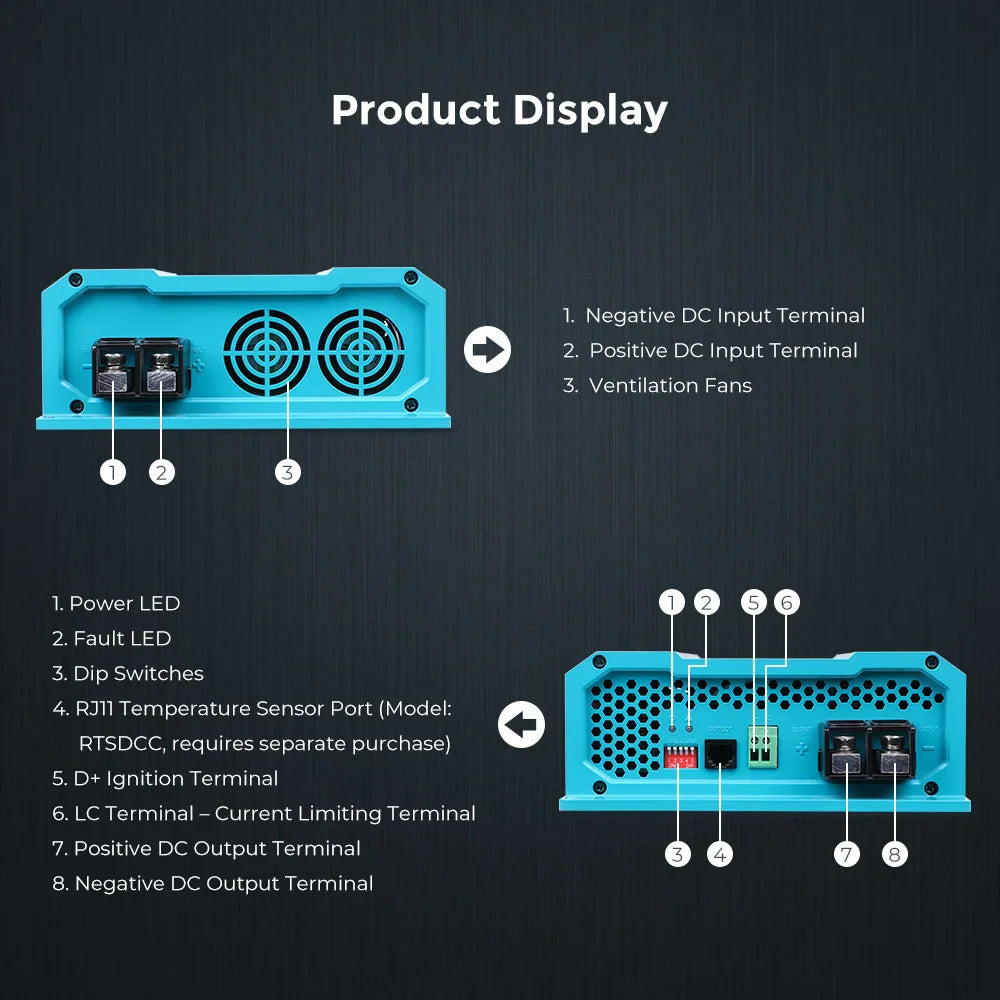 12V 20A DC to DC On-Board Battery Charger for Flooded, Gel, AGM by 54Grid - Renewable Energy Store