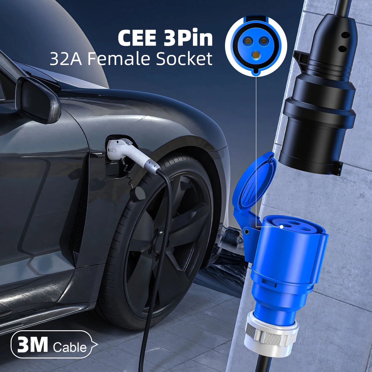 feyree V2L Cable Discharge Plug EV Charger GBT Cord 32A Charging Cable 1M /3M with CEE Socket Outdoor Power Station Electric Car