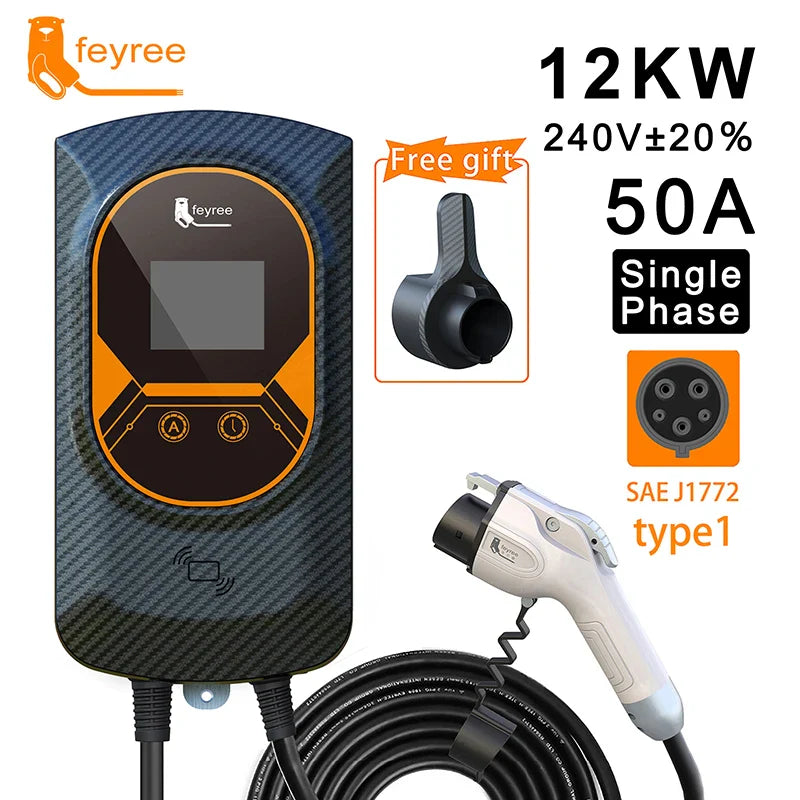 feyree EVSE Wallbox 50A 12KW 1Phase EV Charger Type1 Cable J1772 Socket Wallmounted Charging Station for Electric Vehicle Car by 54Grid - Renewable Energy Store