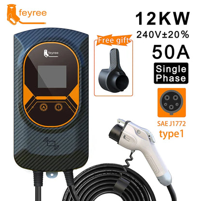 feyree EVSE Wallbox 50A 12KW 1Phase EV Charger Type1 Cable J1772 Socket Wallmounted Charging Station for Electric Vehicle Car by 54Grid - Renewable Energy Store
