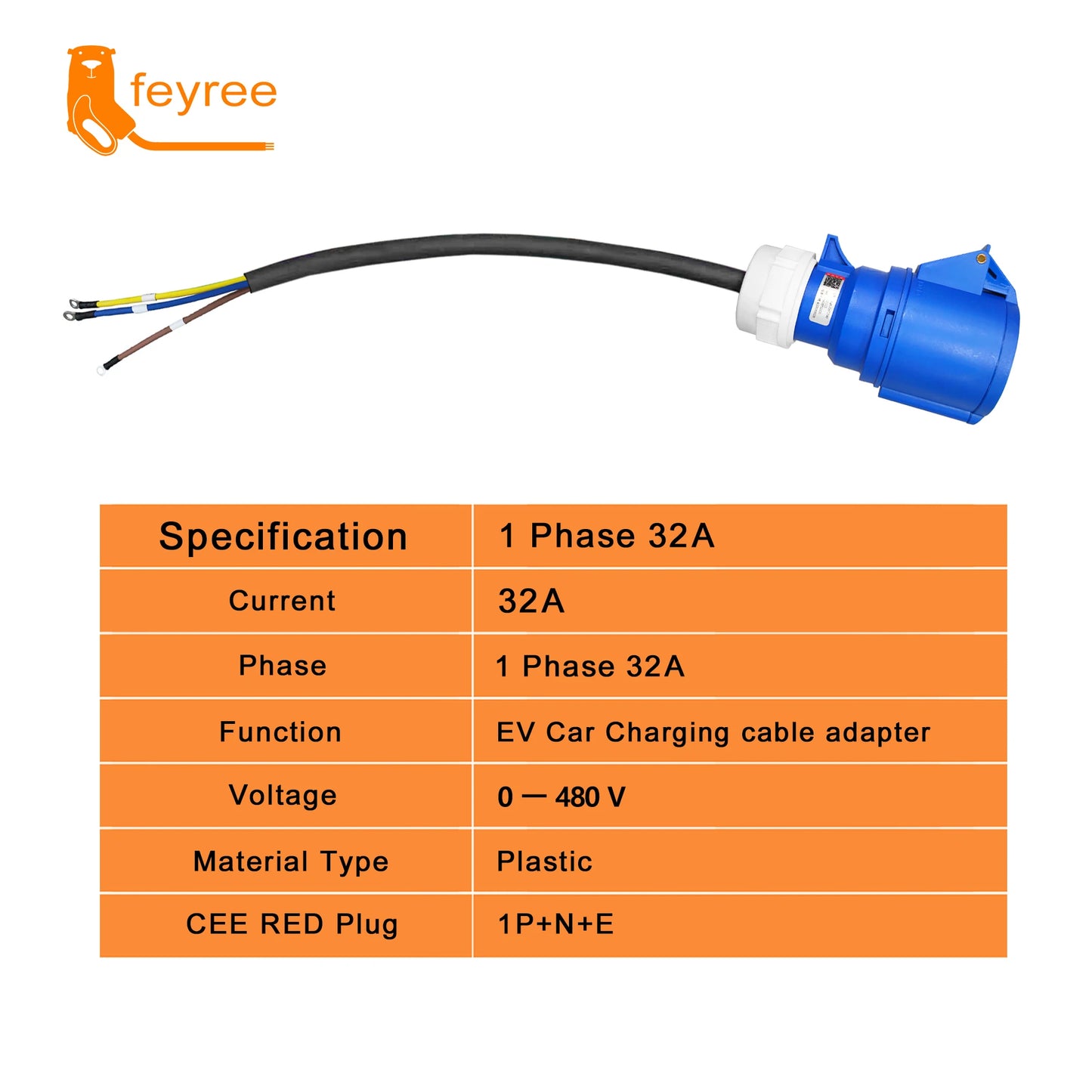 feyree EV Charger CEE Female Plug 3 Pins Adapter Waterproof Connection WallMount Socket 32A 1Phase 7KW Portable Charger