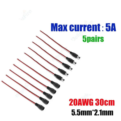 12V 3A DC Power Pigtail Cable 20 18 AWG Male Female Connector by 54Grid - Renewable Energy Store