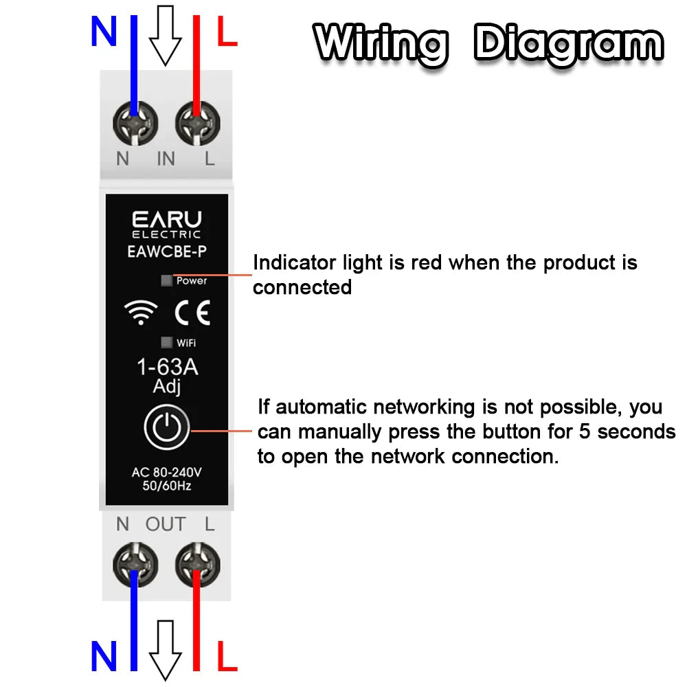 eWeLink MCB WiFi Smart Circuit Breaker 1P+N 63A Timer Relay Switch Energy Metering kWh Voltage Current Protector Remote Control