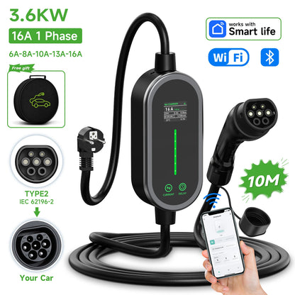 AFYEEV 3600W Portable Type2 IEC62196-2 EV Charger Type1 SAE J1772 Electric Car Charger GBT EVSE Charging Cable Wallbox EU Plug