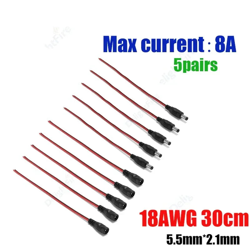 12V 3A DC Power Pigtail Cable 20 18 AWG Male Female Connector by 54Grid - Renewable Energy Store