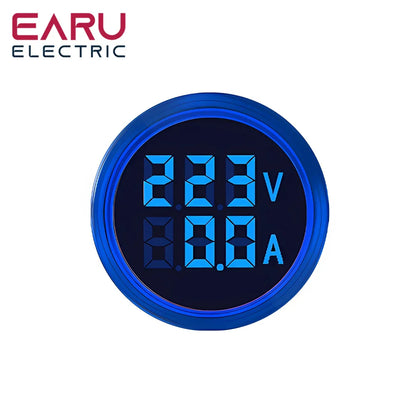 22MM Round LED Mini Digital Voltmeter Ammeter Meter AC 20-500V 0-100A Signal Lights Voltage Current Combo Meter Indicator Tester