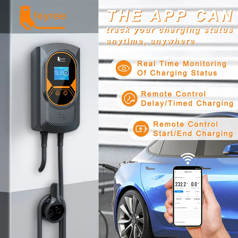 32A EVSE Wallbox Charger: Type2 Cable, 7.6/11/22KW Power, and APP Control for Electric Vehicle Charging - 54Grid - Renewable Energy Store