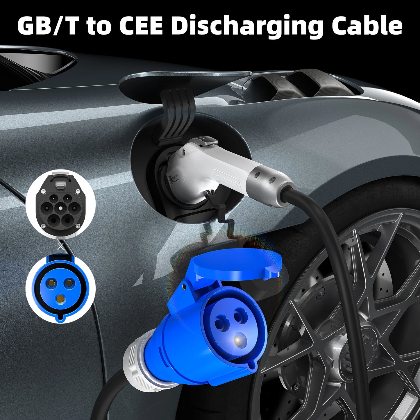 feyree V2L Cable Discharge Plug EV Charger GBT Cord 32A Charging Cable 1M /3M with CEE Socket Outdoor Power Station Electric Car