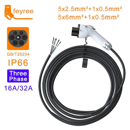 feyree GB/T Charger Plug EV Charger Cable 5m 32A 7KW 16A 3.5KW 1Phase 11KW 22KW 3 Phase for Car Charger Station Electric Vehicle by 54Grid - Renewable Energy Store
