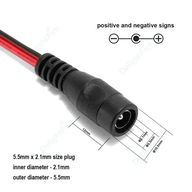 20AWG 12V 5A DC Power Pigtail Cables 5.5mm 2.1mm Jack Connector by 54Grid - Renewable Energy Store