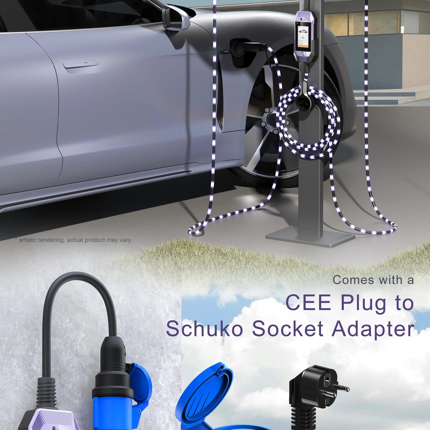 feyree Type2 /Type1 /GBT /TS-NACS 4.3inch Touch Screen EV Charger 32A 7kW 1P Portable Charger Smart APP WiFi Control for EV Cars