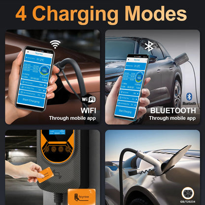 feyree EV Charger GB/T Socket EVSE Wallbox 32A 22KW 3Phase 16A 11KW Electric Vehicle APP Control Charging Station 7.6KW 5m Cable