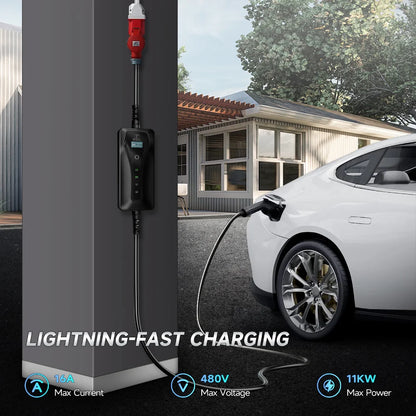 11KW 16A Portable Charger Type 2 Adjustable Current Reservation Time Charging Box CEE Plug IEC62196-2 Electric Vehicle Charger
