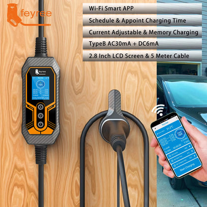 feyree 11kW Type2 16A 3Phase Portable EV Charger Wi-Fi APP Bluetooth Version EVSE Charging Cable 5m CEE Plug for Electric Car
