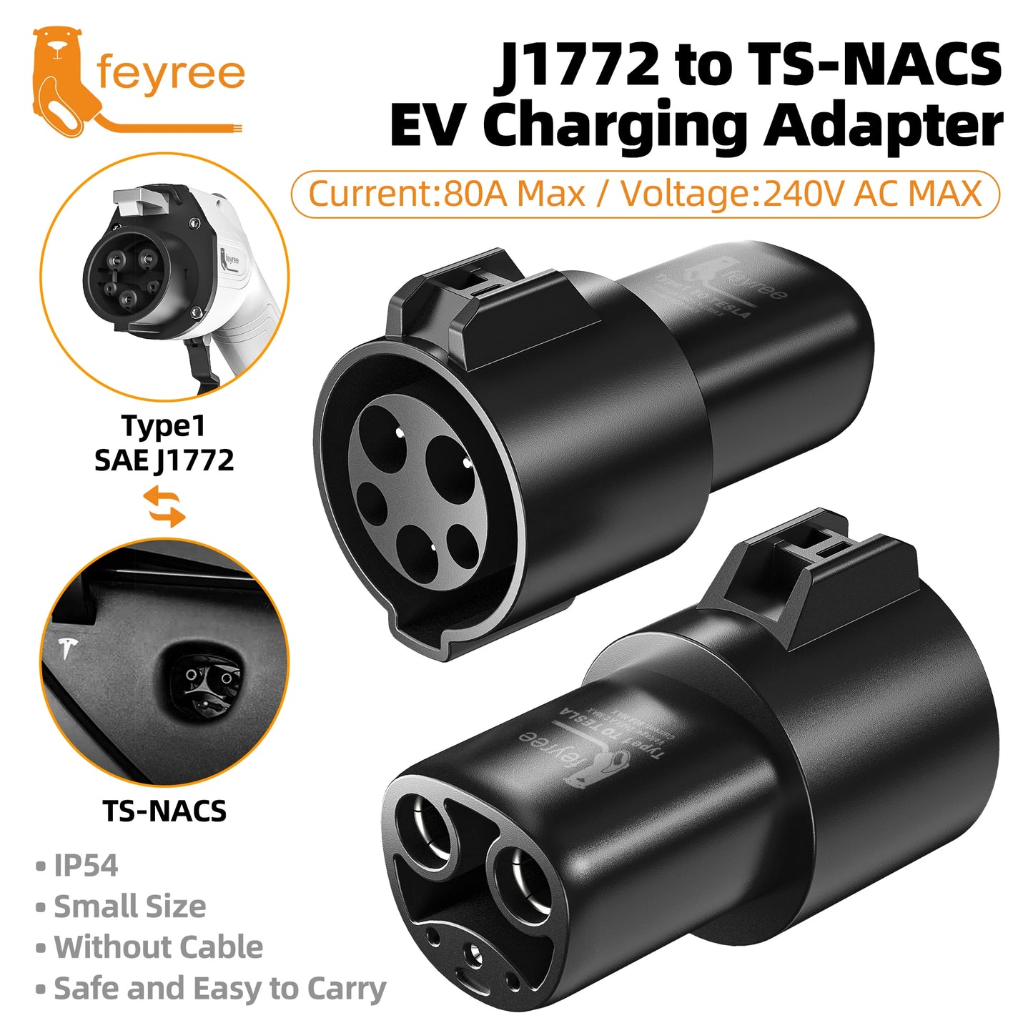 feyree EV Charger Adapter Type1 J1772 to Tesla TS-NACS Socket EVSE Conversion Socket for Electric Vehicle Car Tesla Model3/Y/S/X