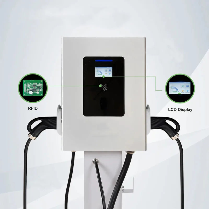 New DC EV Charger WallBox Double Gun 40/60/80kW Output Power With 5m Cable Length CCS2 GBT Plug