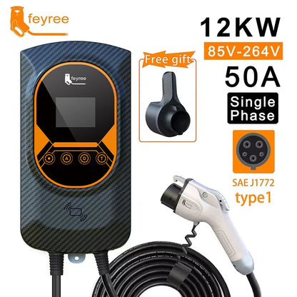 feyree EVSE Wallbox EV Charger Type1 50A 12KW Fast Charging 32A 7.6KW 40A 9.6KW Single Phase Charging Station for Electric Car