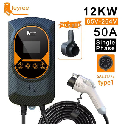 feyree EVSE Wallbox 50A 12KW 1Phase EV Charger Type1 Cable J1772 Socket Wallmounted Charging Station for Electric Vehicle Car by 54Grid - Renewable Energy Store