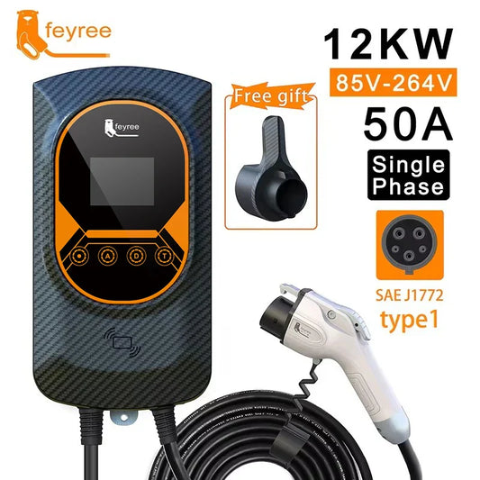feyree EVSE Wallbox 50A 12KW 1Phase EV Charger Type1 Cable J1772 Socket Wallmounted Charging Station for Electric Vehicle Car by 54Grid - Renewable Energy Store