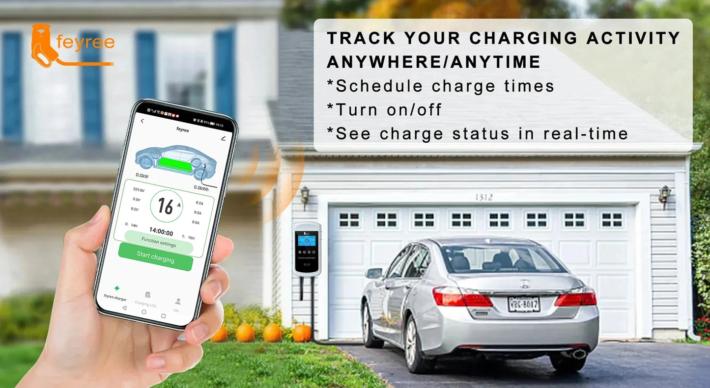 feyree GB/T Socket EV Charger 7.6kw 32A Wallbox 4.3 inch Big Screen APP Charge History Record 11kw 22kw 3 Phase Charging Station